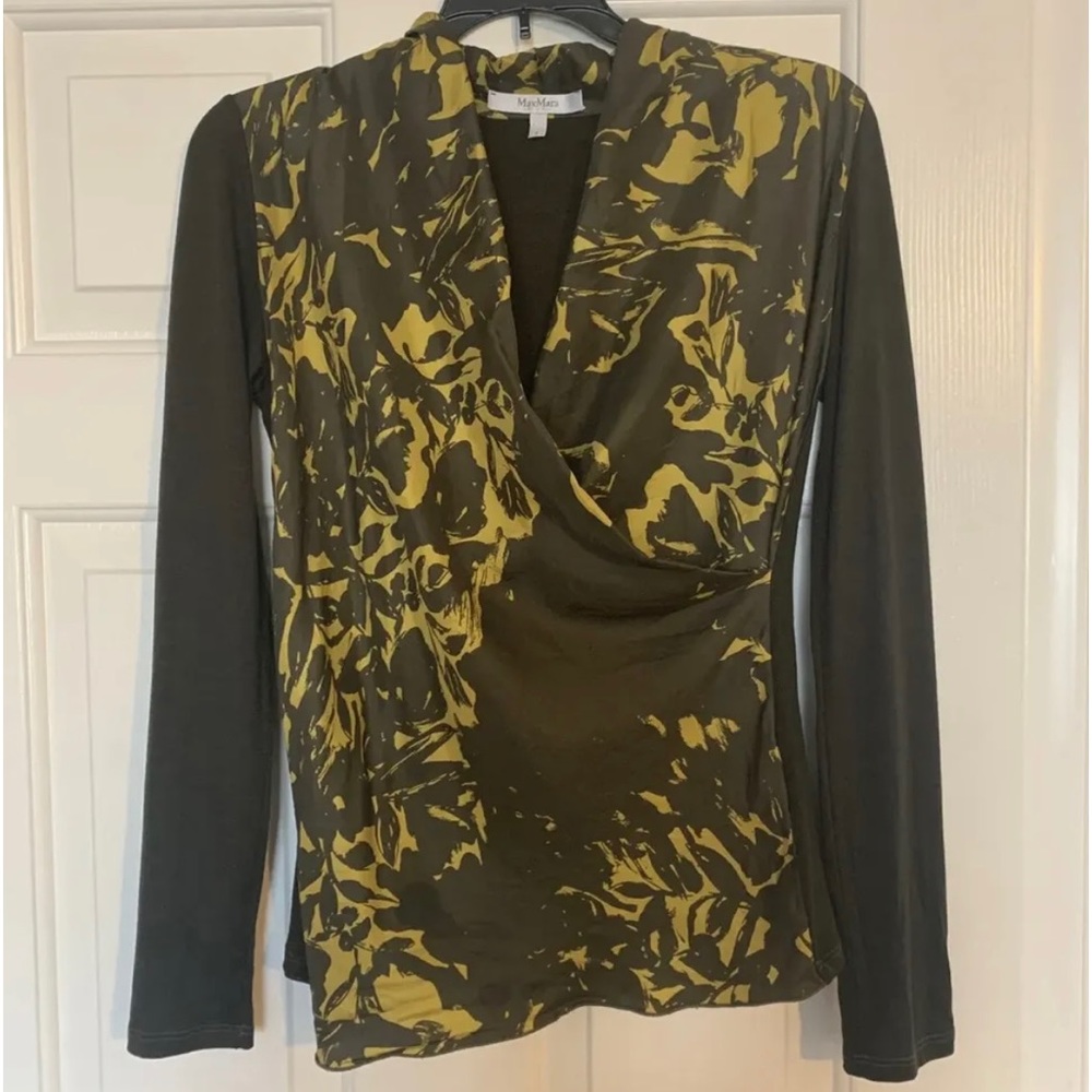 Max Mara Made in Italy Silk virgin wool Print Long Sleeve Wrap Top✨